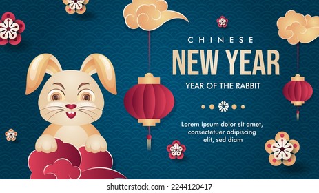 Blue Chinese lunar new year 2023 year of the rabbit 