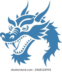 Blue Chinese paper cutting of dragon head illustration