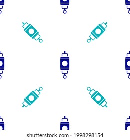 Blue Chinese paper lantern icon isolated seamless pattern on white background.  Vector