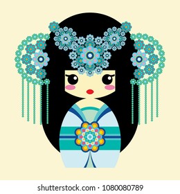 Blue Chinese Princess Icon Vector