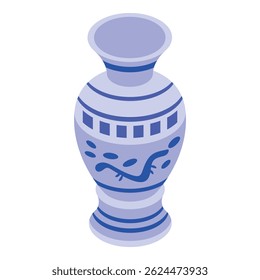 Blue chinese vase with traditional pattern standing on white background
