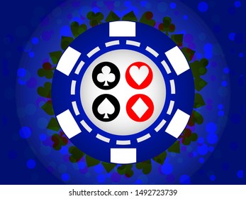 Blue chip casino poker suits background vector