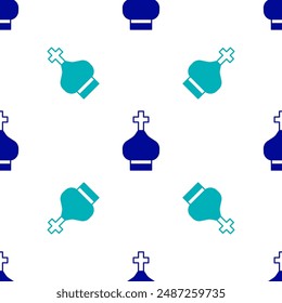Blue Christian church tower icon isolated seamless pattern on white background. Religion of church.  Vector