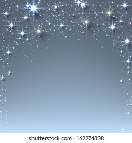 Fondo abstracto de textura de navidad azul. Ilustración navideña con estrellas y destellos. Vector. 
