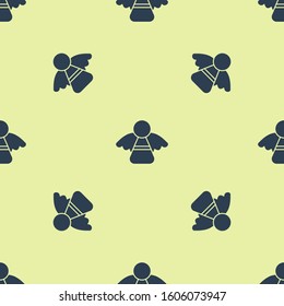 Blue Christmas angel icon isolated seamless pattern on yellow background.  Vector Illustration