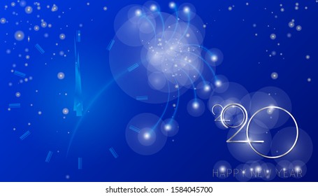 Blue Christmas background for 2020 with chrome lettering. Vector illustration of holiday background for your postcards and designs
