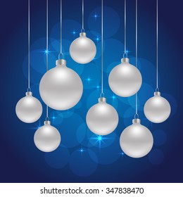 blue Christmas background with Christmas balls. vector illustration