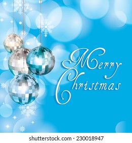 blue christmas background with baubles