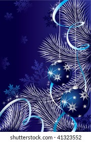 Blue christmas background with baubles. All elements on separate layers for easy changes.
