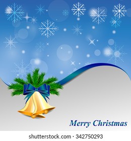 Blue Christmas background with bells and snowflakes