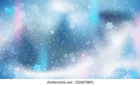 Fondo azul de Navidad con luces de bokeh. Luces boreales. Ilustración del vector