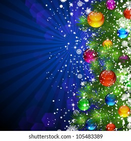 Blue Christmas Background with bright Christmas tree balls. Eps10.