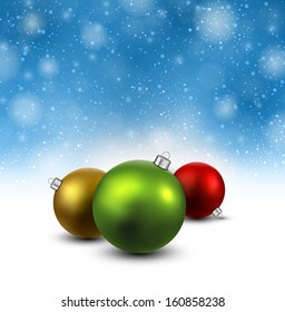 Blue christmas background with colorful decorative balls. Vector illustration.  