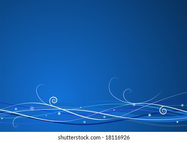 Blue Christmas background: composition of curved lines and snowflakes - great for backgrounds, or layering over other images