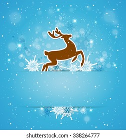 Blue Christmas background with deer and snowflakes