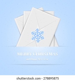 Blue Christmas background with envelopes and snowflake, illustration.