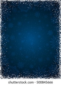 Blue christmas background with  frame of snowflakes and stars,  vector illustration