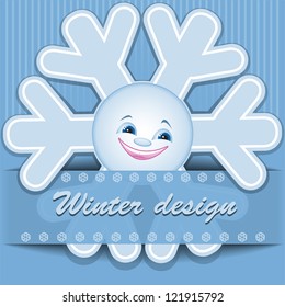 Blue Christmas background with funny snowflake