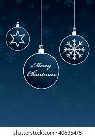 blue christmas background with glitter hanging decorations