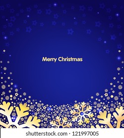 blue christmas background with golden snowflakes