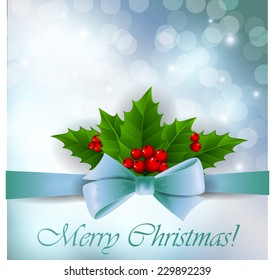 Blue Christmas background with holly