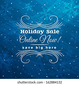 blue christmas background with label for sale, vector illustration