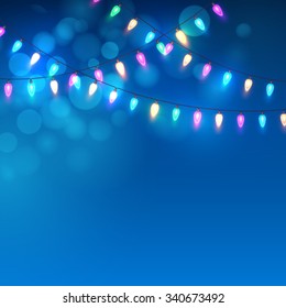 Blue Christmas background with lights. Vector illustration EPS10