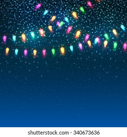 Blue Christmas background with lights. Vector illustration EPS10