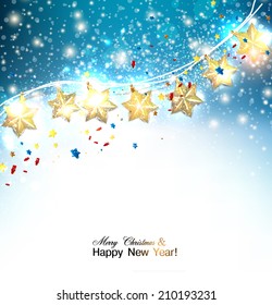 Blue Christmas  background with luminous garland. Vector illustration