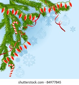 Blue Christmas background with red garland