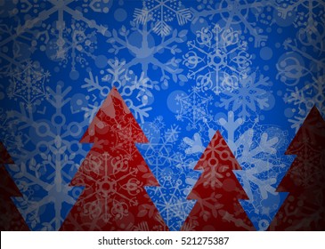 blue christmas background and red trees