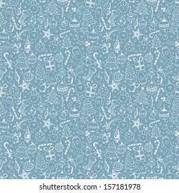Blue Christmas background. Seamless pattern. This endless background can be used for wallpaper, pattern fills, textile, web page background, surface textures. 