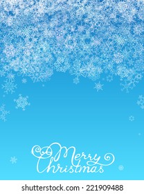 Blue Christmas background. Set of light snowflakes on blue background. There is place for your text on the bottom.