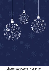 blue christmas background with snowflake hanging decorations