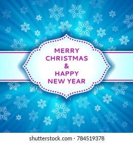 Blue christmas background with snowflakes ans frame for text, vector illustration