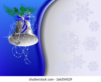 Blue christmas background with snowflakes and bell