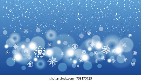 Blue Christmas Background With Snowflakes, Bokeh Snow Falling Winter Concept Vector Illustration