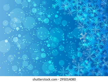 Blue Christmas background with snowflakes and circle with space for text 
