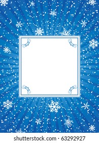 Blue christmas background with snowflakes - frame