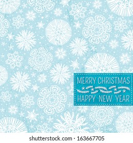 blue christmas background with snowflakes and label for text,  vector illustration