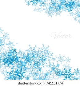 Blue christmas background with snowflakes on a white background. Vector. Abstract snow for Christmas. 