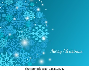 Blue christmas background with snowflakes and shiny stars, vector illustration