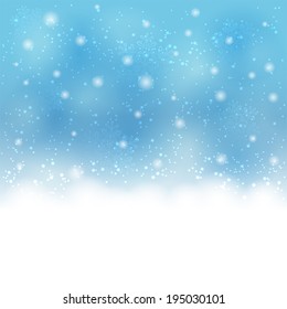 Blue Christmas background with snowflakes and snowfall, illustration.