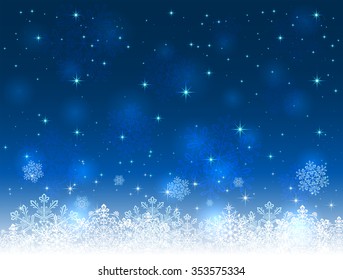 Blue Christmas background with snowflakes and stars, illustration. 