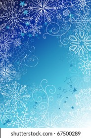Blue christmas background with snowflakes, vector illustration