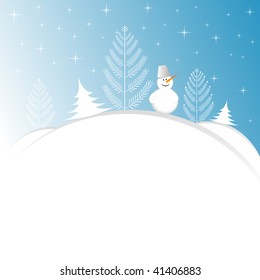 Blue Christmas background with snowman