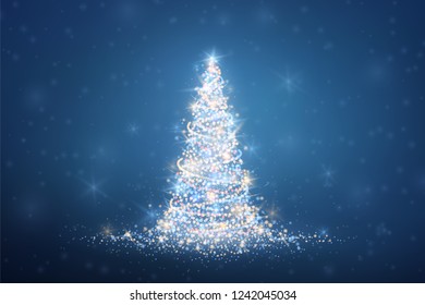  Blue Christmas background with sparkling Christmas tree. 