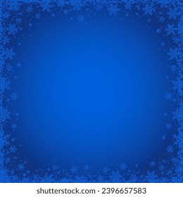 Blue Christmas background with  square frame of snowflakes. Merry Christmas and Happy New Year greeting banner. Square new year background, headers, posters, cards, website.Vector illustration