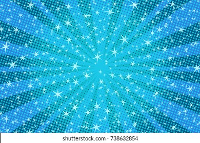 blue Christmas background with stars. Pop art retro vector illustration