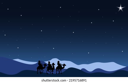 fondo de navidad azul con tres sabios y estrellas ligeras. adecuado para el fondo o tarjeta de navidad.